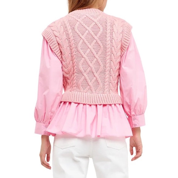 🆕 English Factory Mixed Media Cable Knit Sweater - Picture 2 of 7